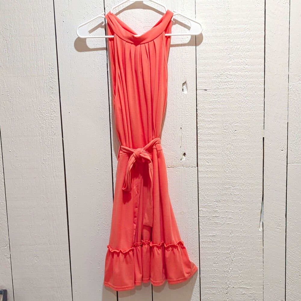 Women’s Pink Solid Halter Sleeveless Tie Back Dress, Size M